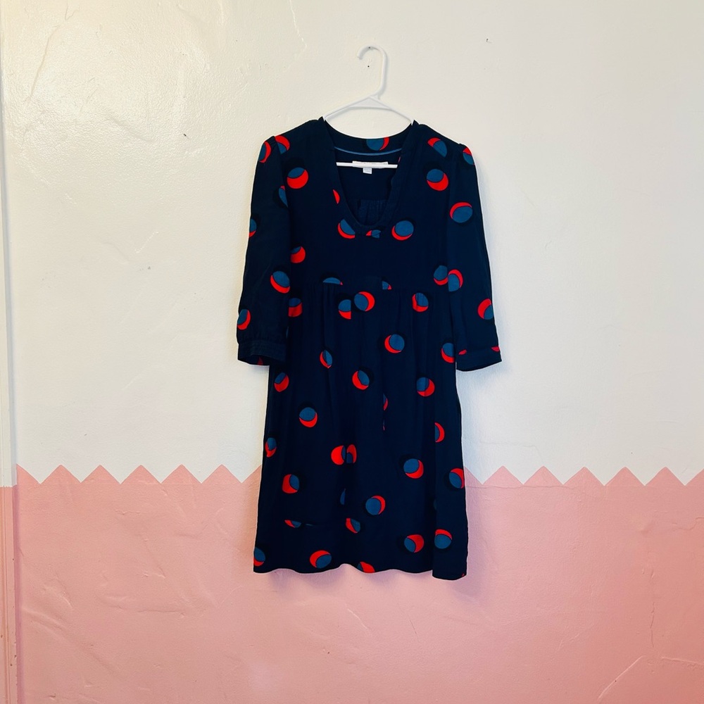 Boden Navy Dress with Red and Blue Circles